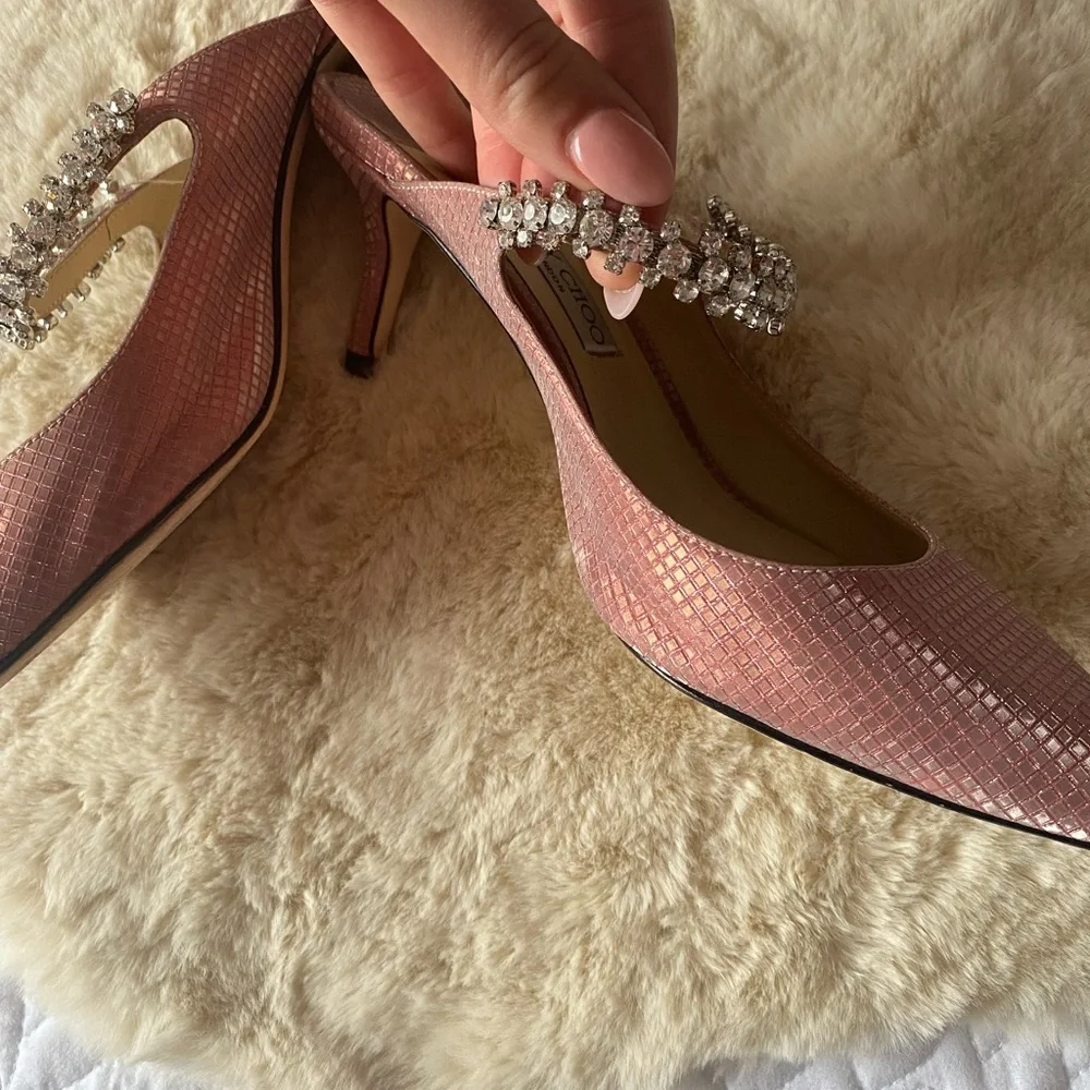 Jimmy Choo Bing 65 Pink Heels with Crystal Strap - Picture 9 of 12